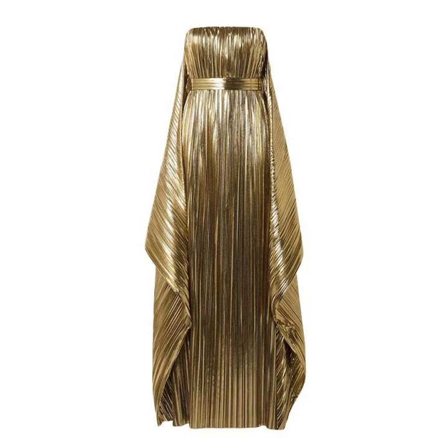 Womens * | Semsem Draped Pleated Lame Gown