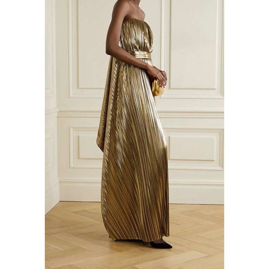 Womens * | Semsem Draped Pleated Lame Gown