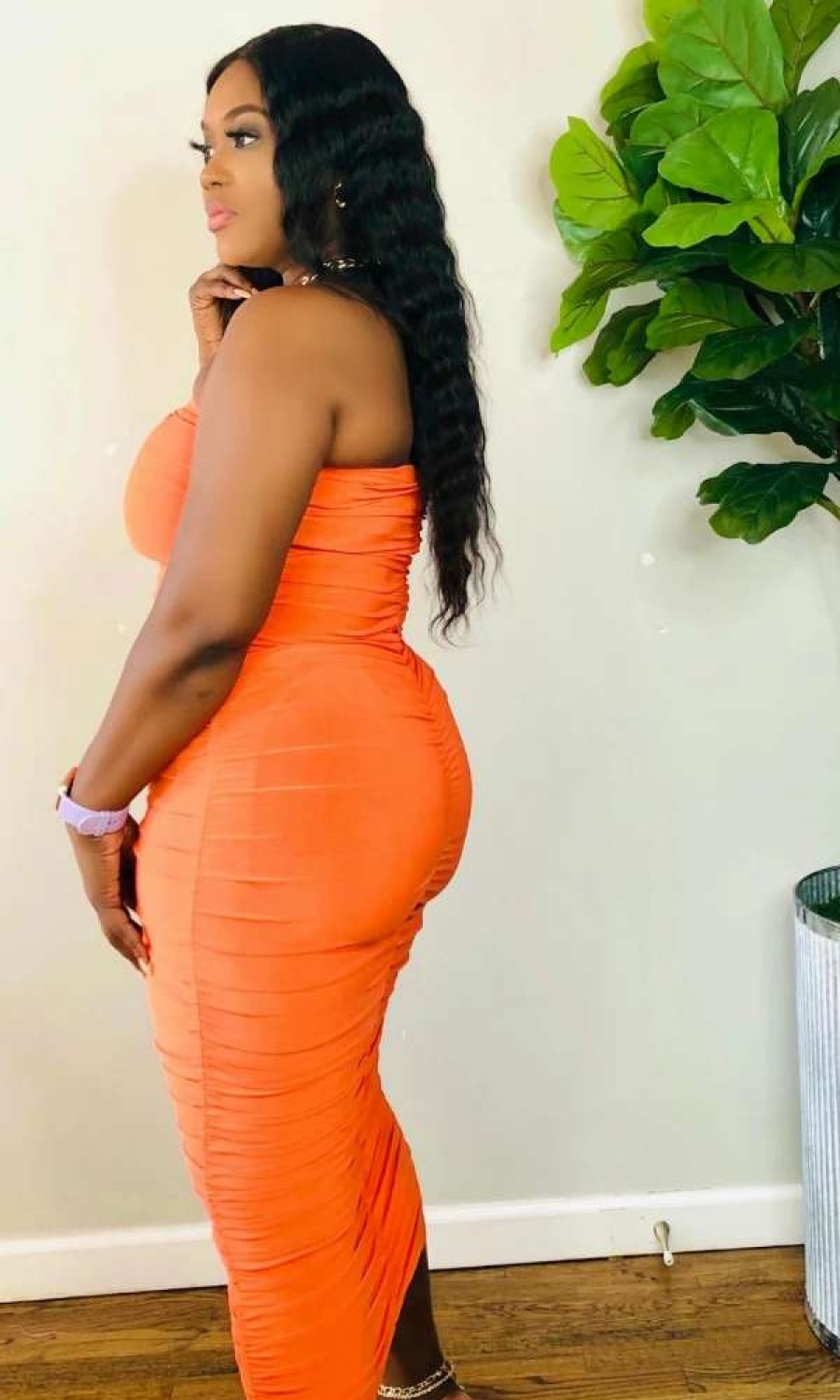 Dresses * | Shop Kloset Essentials Don'T Ruched Midi Dress (Orange)