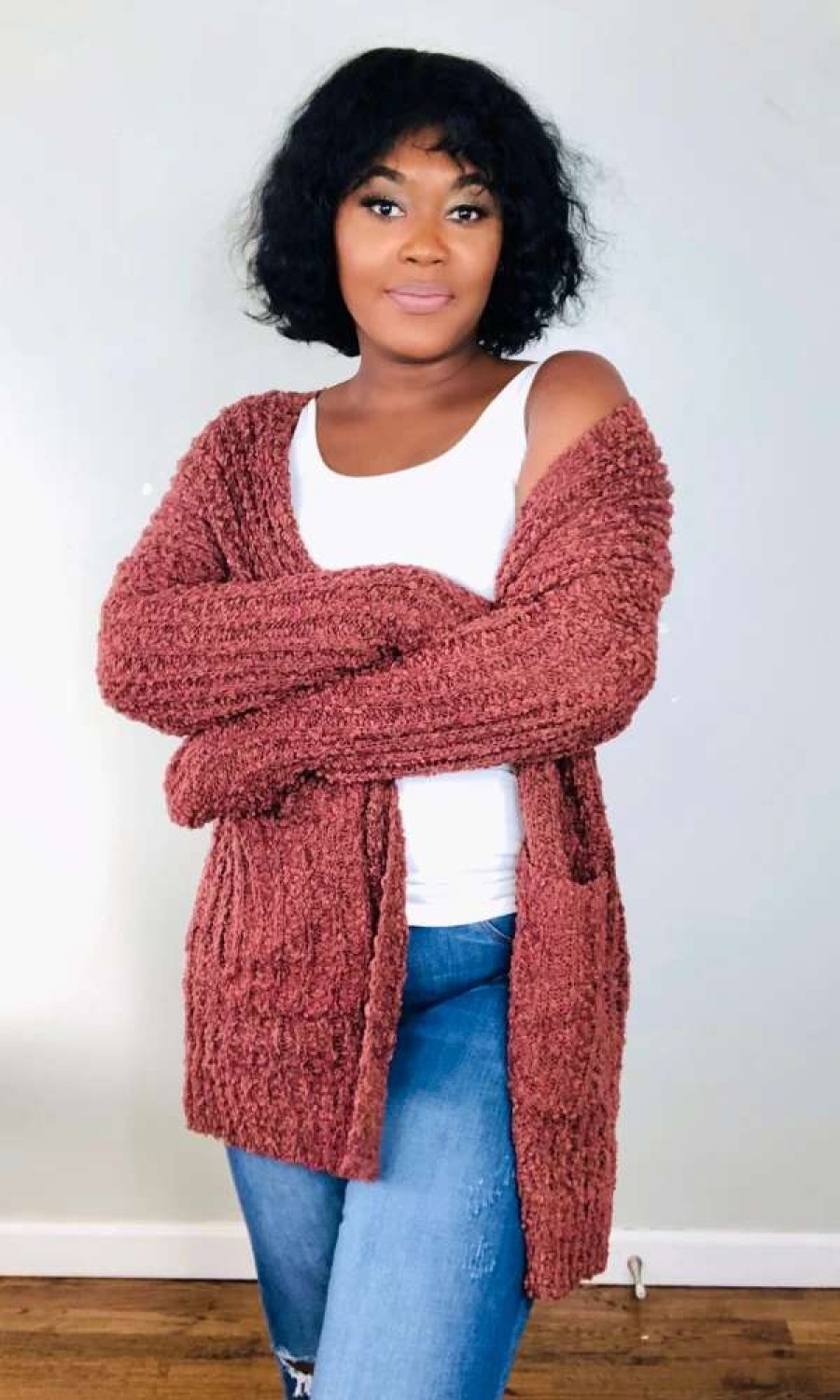 Tops * | Shop Kloset Essentials The Cozy Up Cardigan-Root Beer