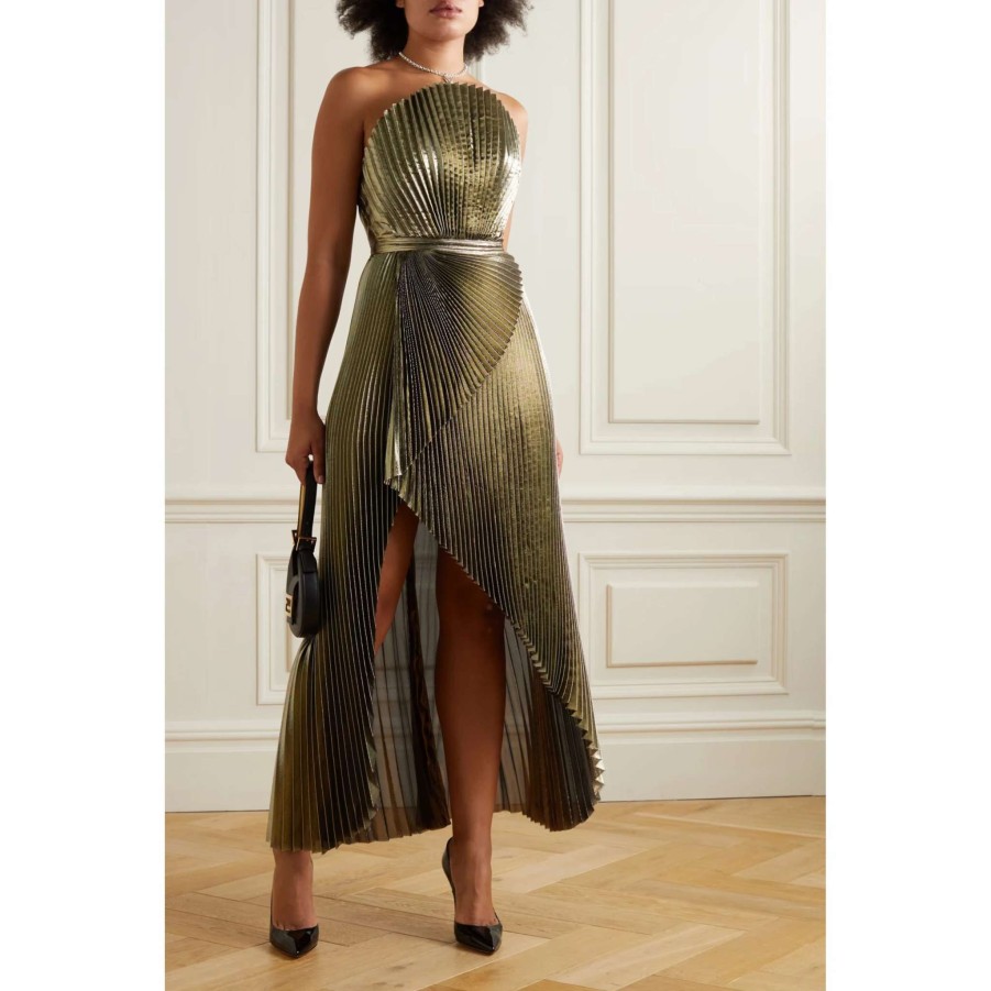 Womens * | Semsem Draped Silk-Blend Plisse-Lame Gown