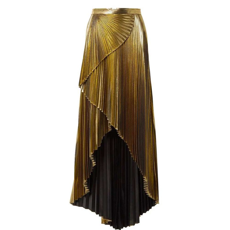 Womens * | Semsem Wrap-Effect Layered Pleated Lame Maxi Skirt