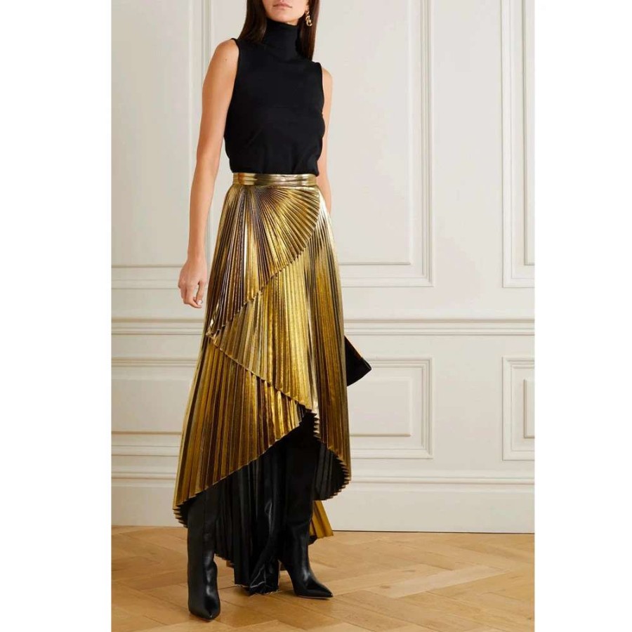 Womens * | Semsem Wrap-Effect Layered Pleated Lame Maxi Skirt