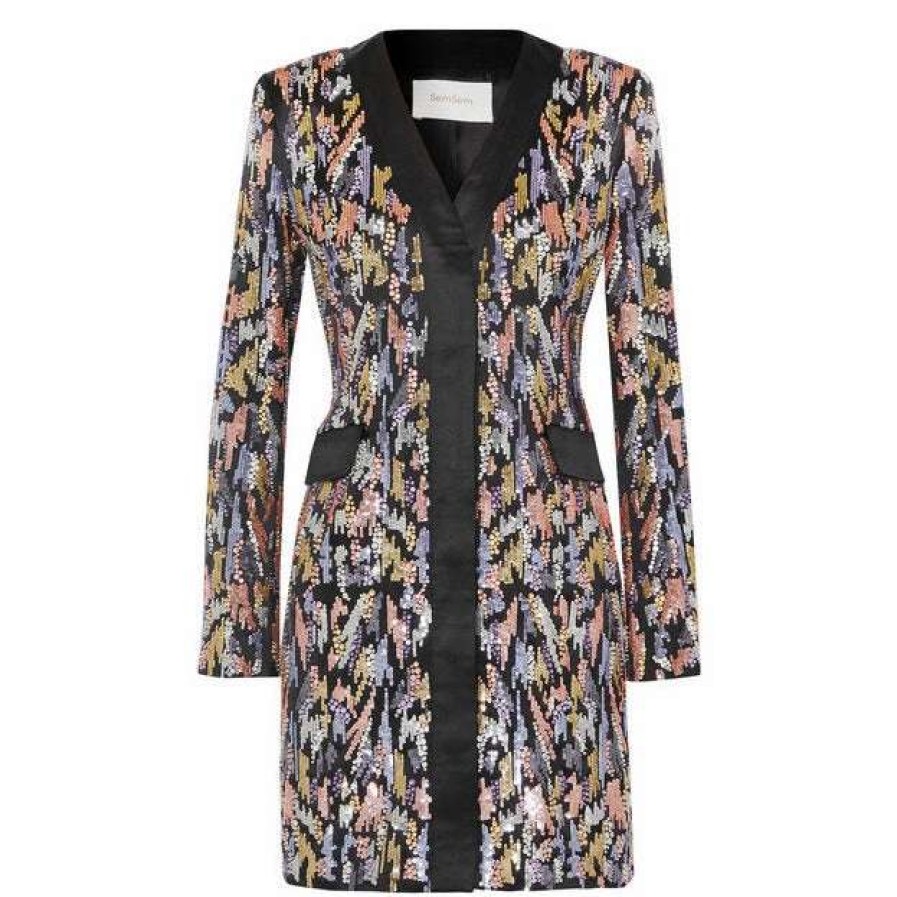 Womens * | Semsem Multicolor Sequined Satin Blazer Dress