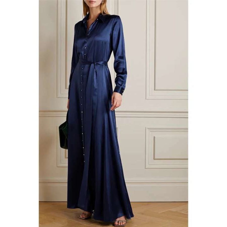 Womens * | Semsem Belted Crystal-Embellished Silk-Satin Gown