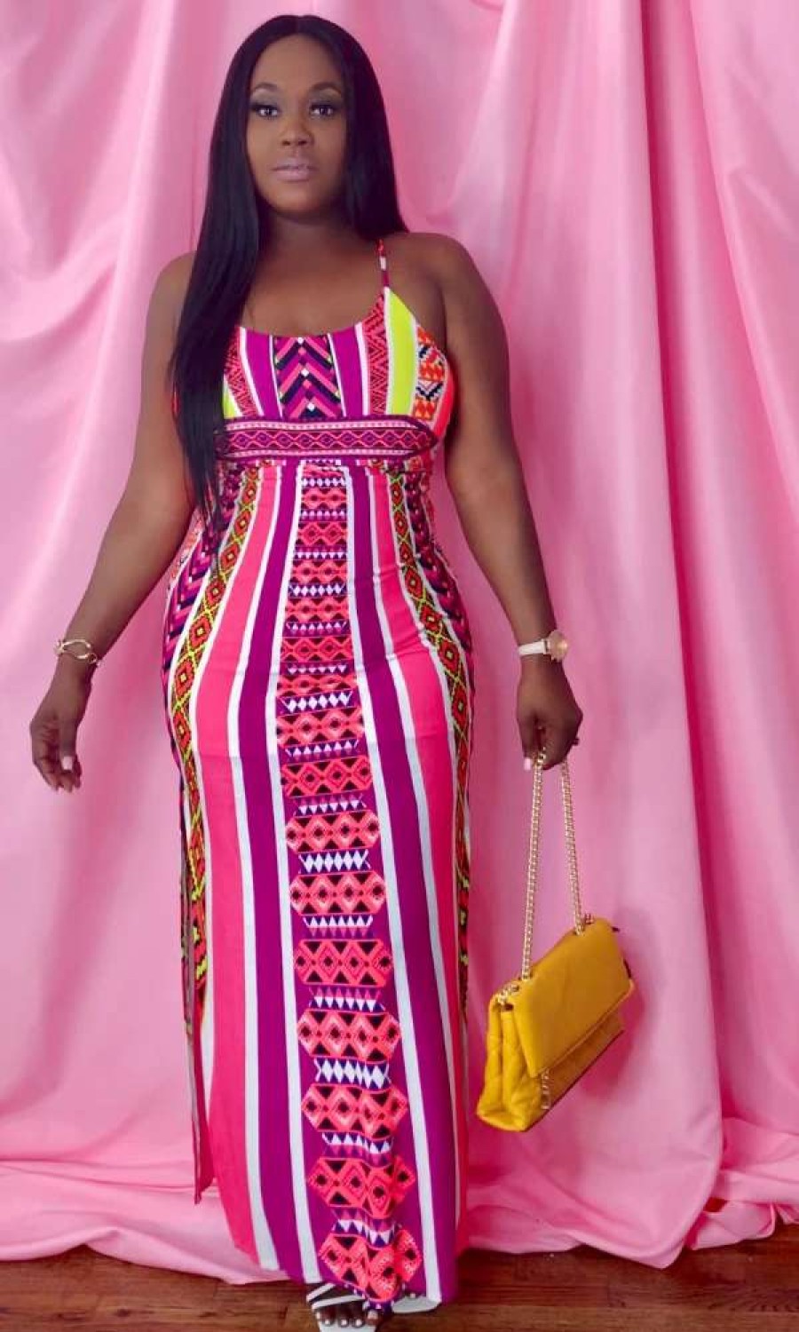 Dresses * | Shop Kloset Essentials Tribal Aztec Print Maxi-(Pink)