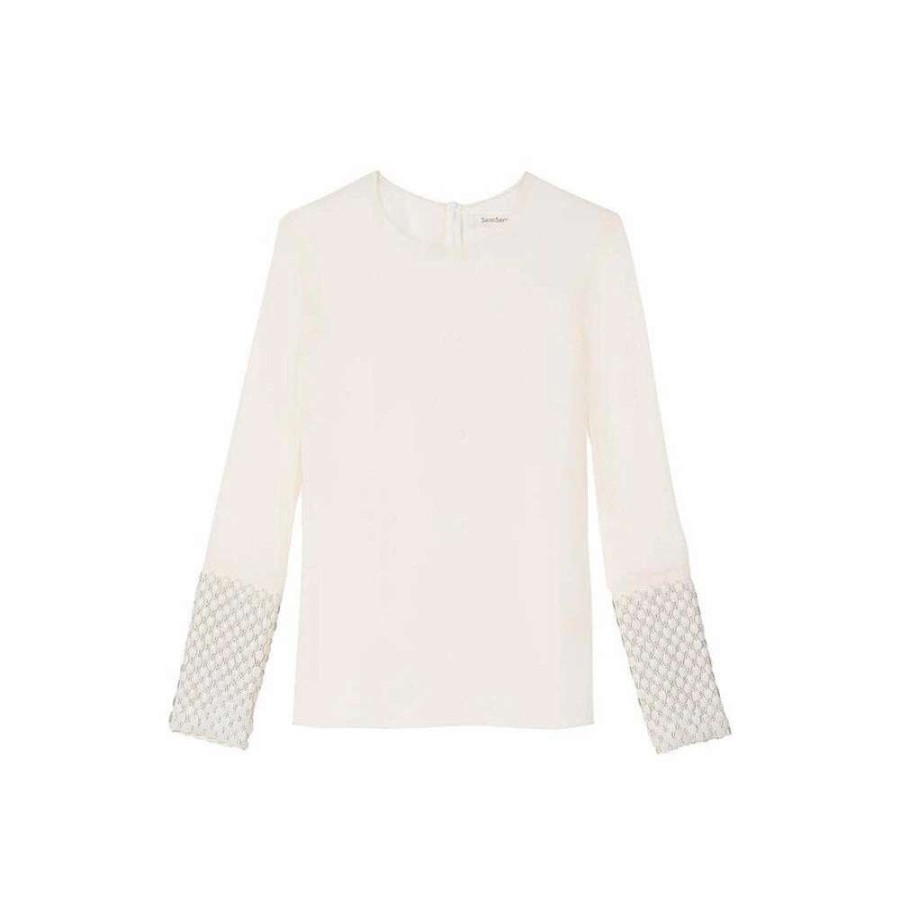 Womens * | Semsem Farah Embroidered Chiffon Top Cream