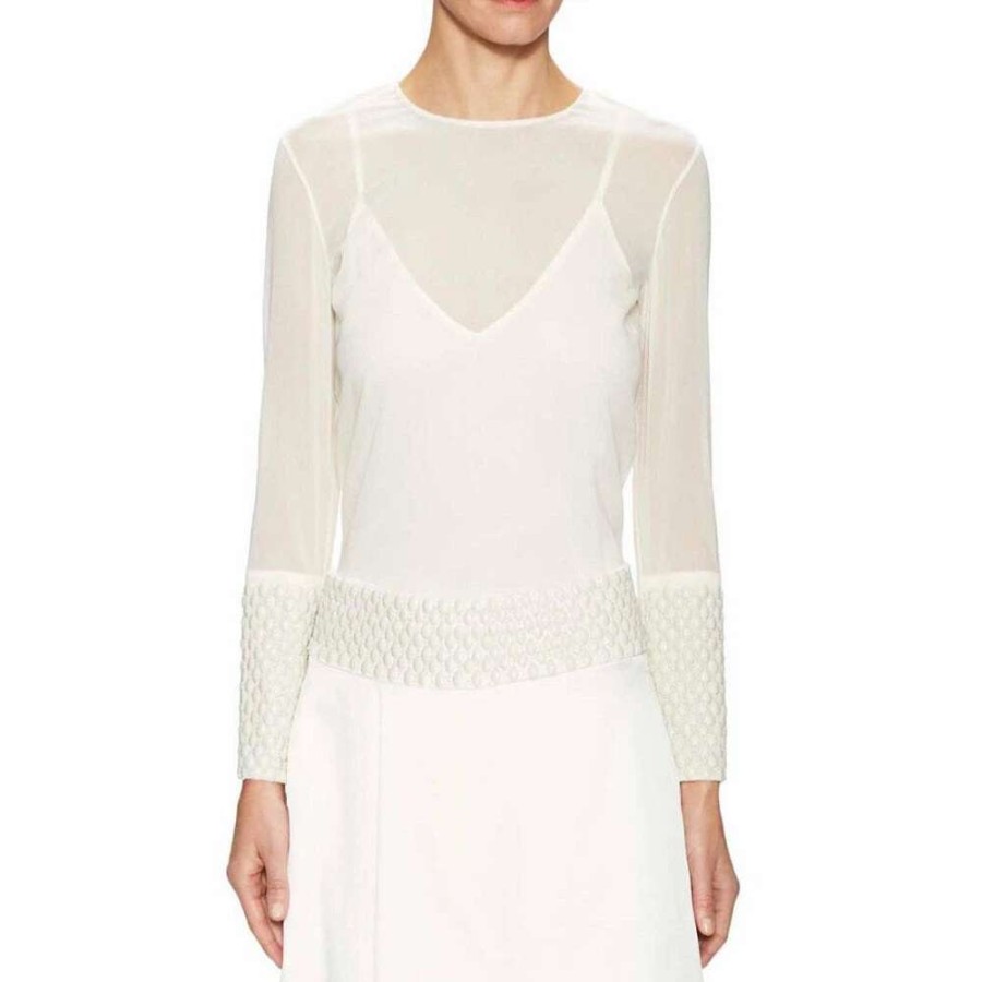 Womens * | Semsem Farah Embroidered Chiffon Top Cream