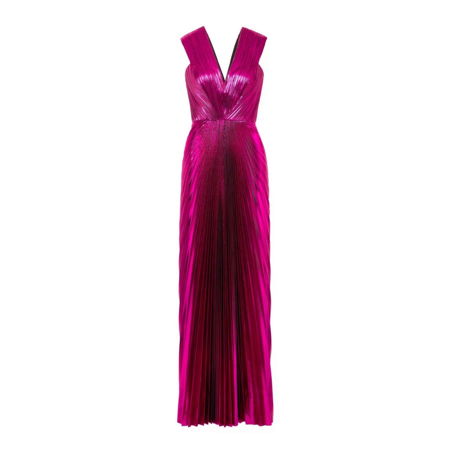 Womens * | Semsem Pleated Metallic Lame Gown