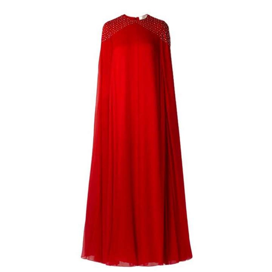 Womens * | Semsem Cape-Effect Crystal-Embellished Silk-Chiffon Gown