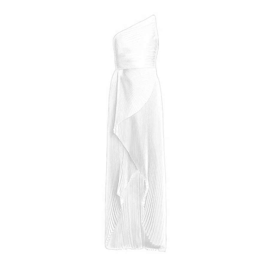 Womens * | Semsem Custom Order: One-Shoulder Asymmetric Pleated Solid Silk Gown White