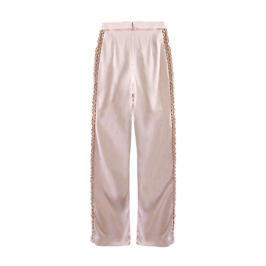 Womens * | Semsem Sample Sale: Blush Silk Wide Leg Pants With Lace Details