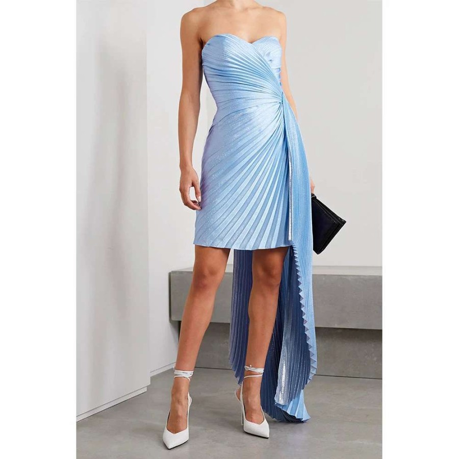 Womens * | Semsem Draped Pleated Metallic Silk-Blend Crepe Mini Dress