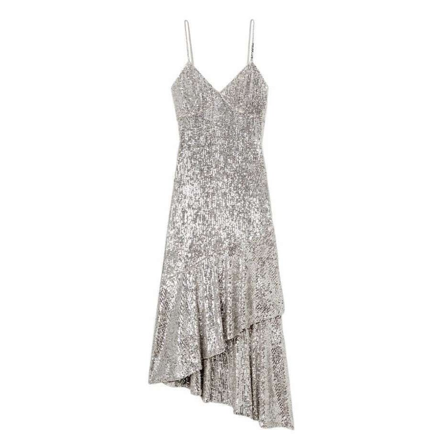 Womens * | Semsem Asymmetric Sequined Tulle Midi Dress