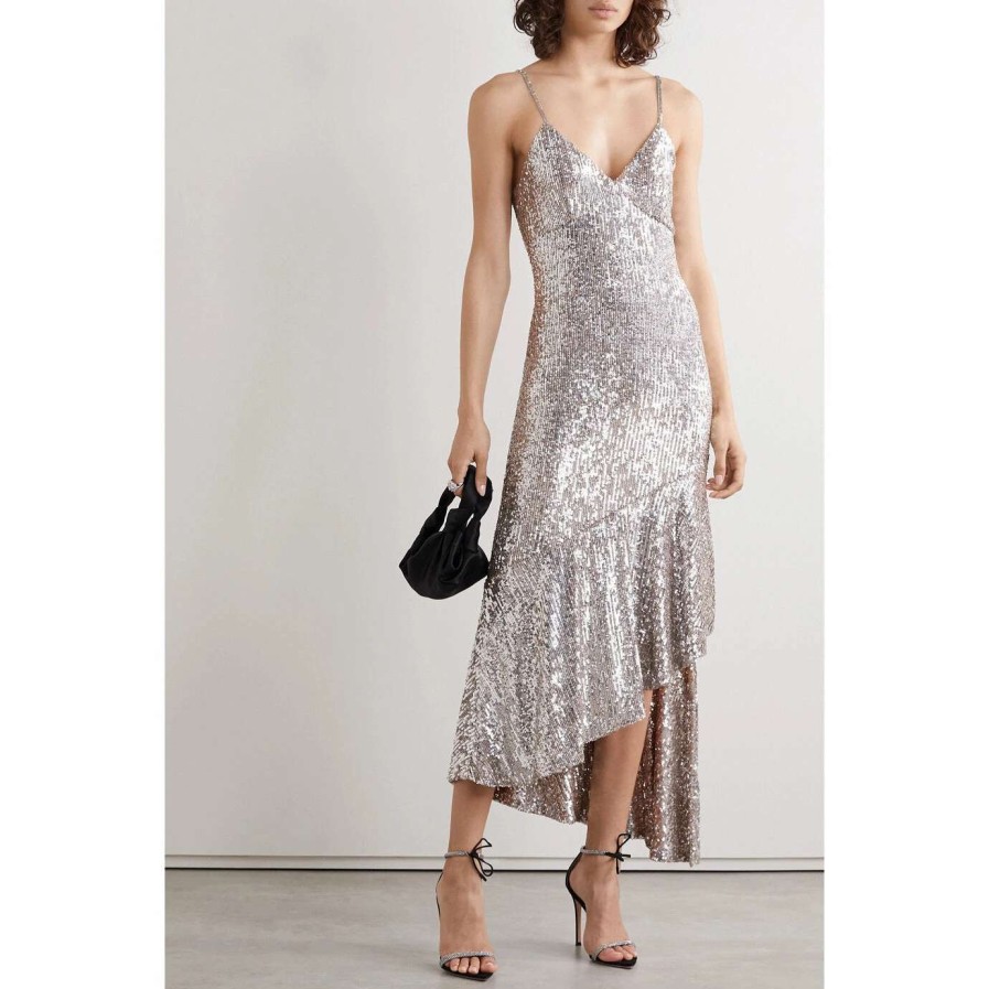 Womens * | Semsem Asymmetric Sequined Tulle Midi Dress