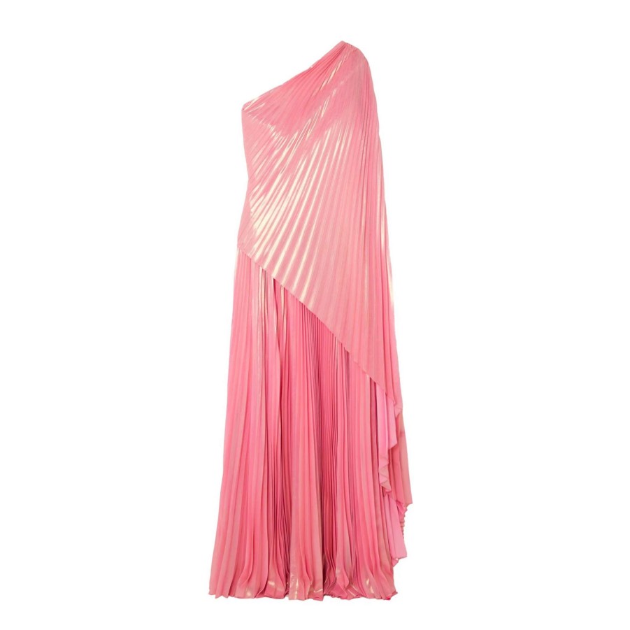 Womens * | Semsem One-Shoulder Draped Plisse-Lame Maxi Dress