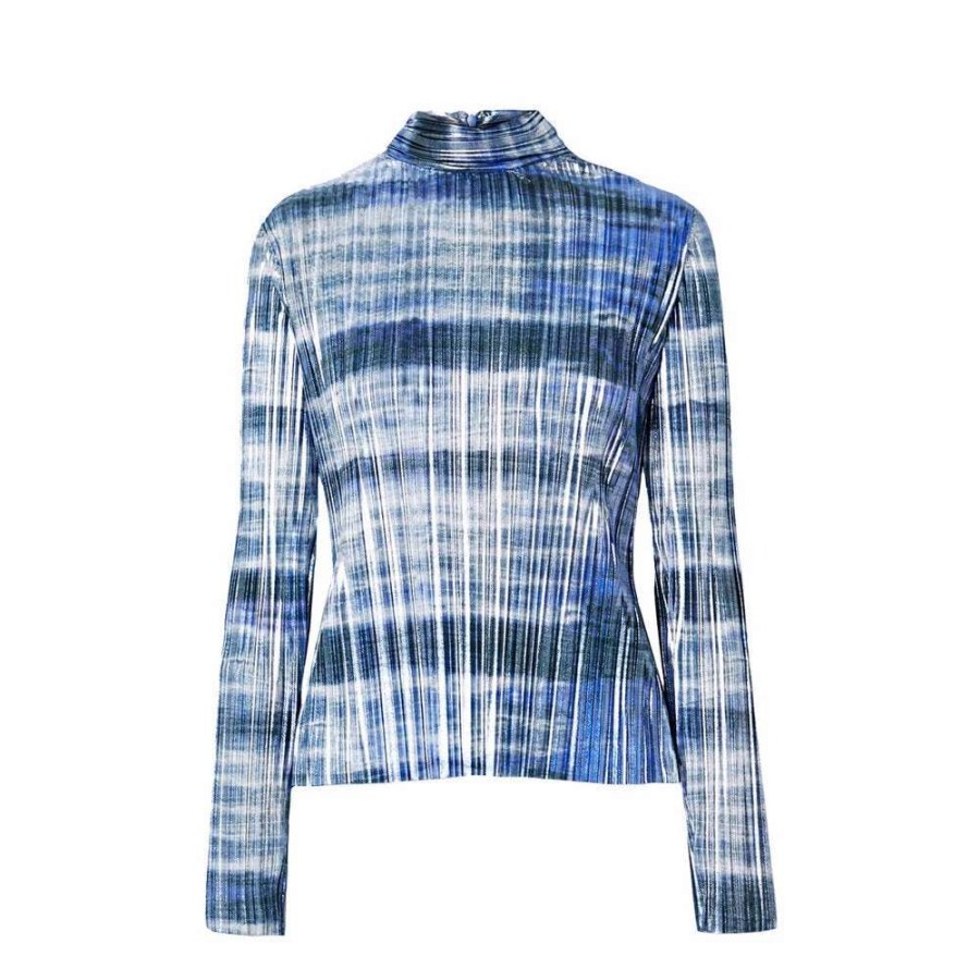 Womens * | Semsem Tie-Dyed Plisse-Lame Turtleneck Top