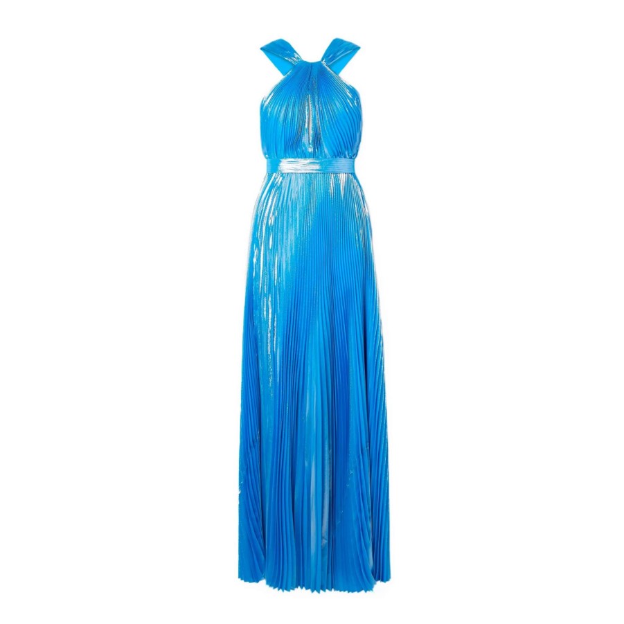 Womens * | Semsem Cutout Silk And Lurex-Blend Plisse-Lame Halterneck Gown