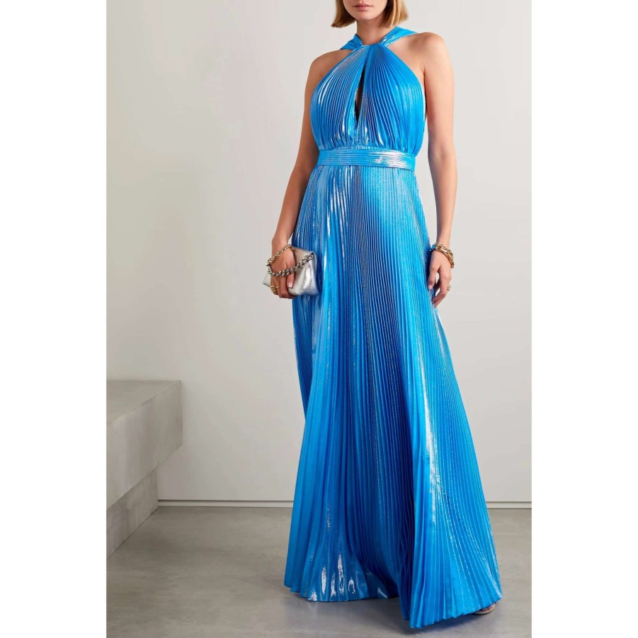 Womens * | Semsem Cutout Silk And Lurex-Blend Plisse-Lame Halterneck Gown