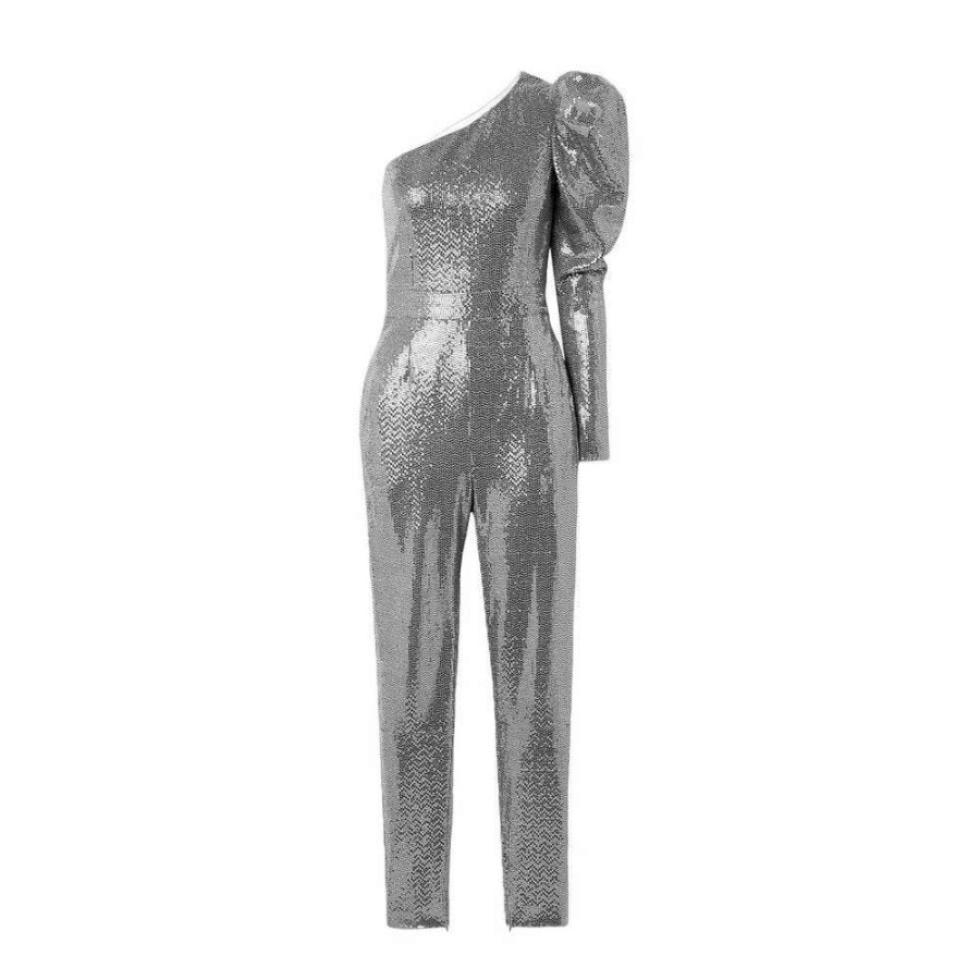 Womens * | Semsem Silver Stretch Sequin Jumpsuit