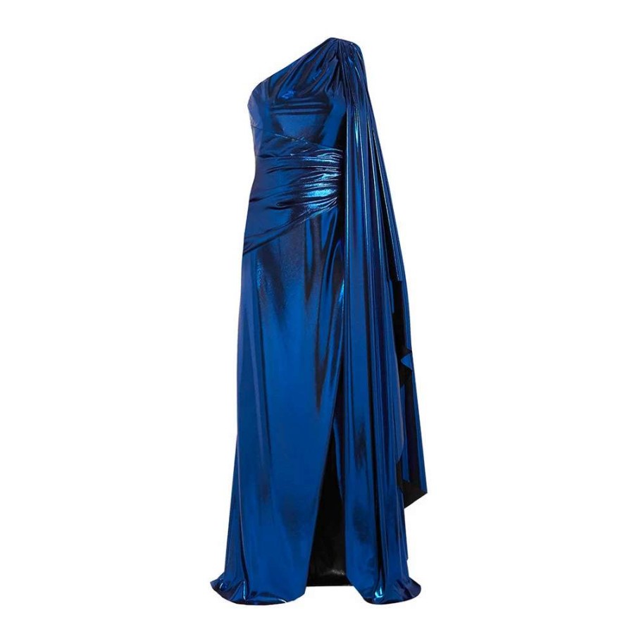 Womens * | Semsem One-Sleeve Draped Silk-Blend Lame Gown