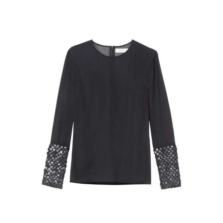 Womens * | Semsem Farah Embroidered Chiffon Top Black