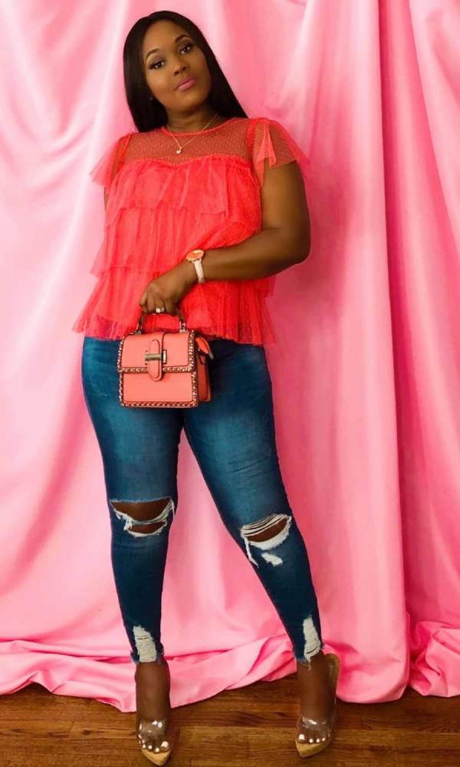 Tops * | Shop Kloset Essentials Lilly Frilly Top-(Coral)