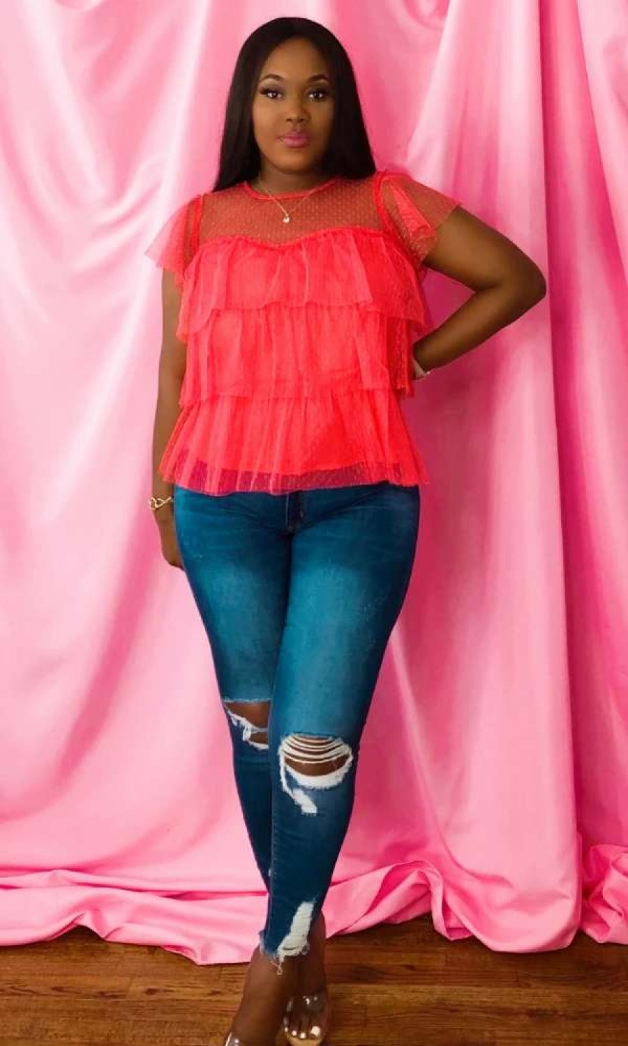 Tops * | Shop Kloset Essentials Lilly Frilly Top-(Coral)