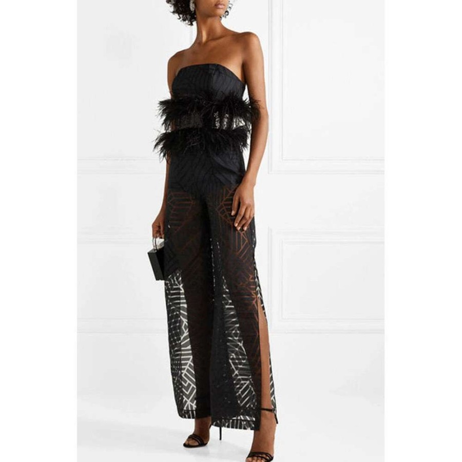 Womens * | Semsem Feather And Sequin-Embellished Devore-Organza Jumpsuit