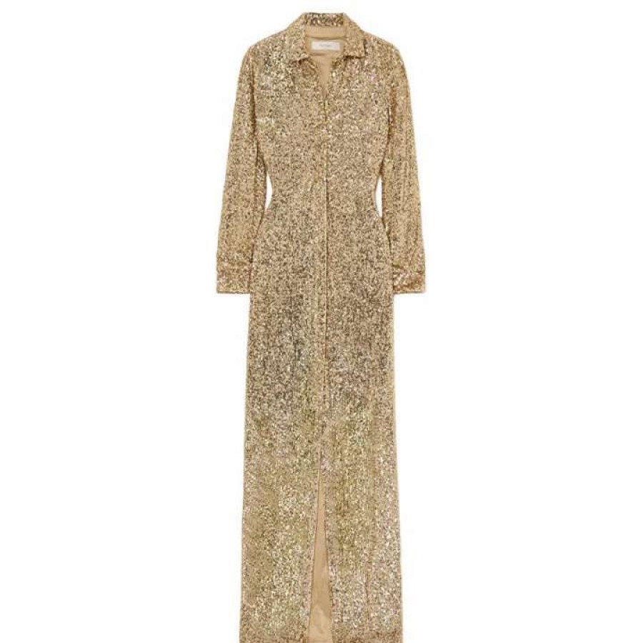 Womens * | Semsem Gold Sequined Tulle Gown