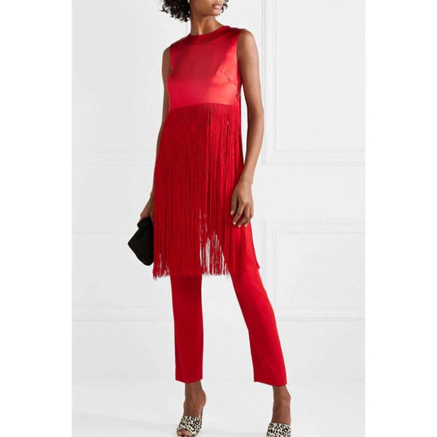 Womens * | Semsem Fringed Silk-Satin Top