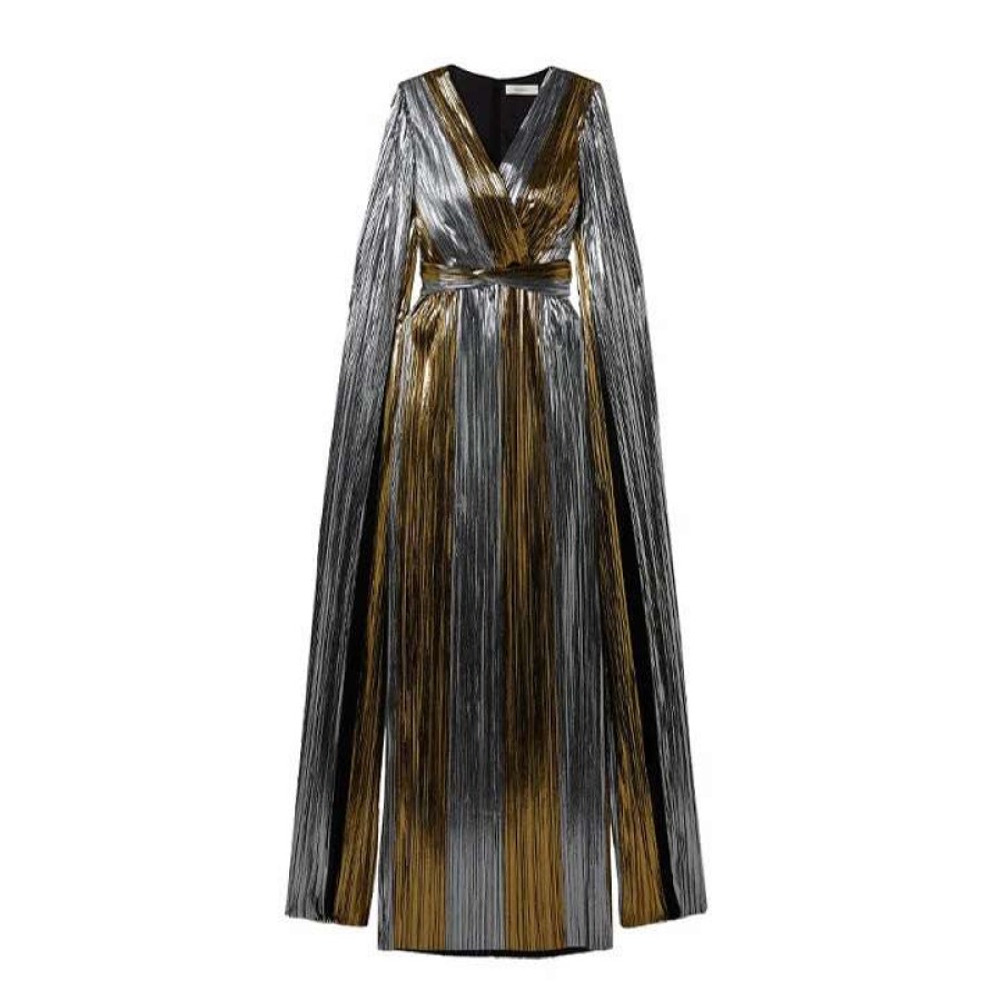 Womens * | Semsem Cape-Effect Plisse-Lame Gown